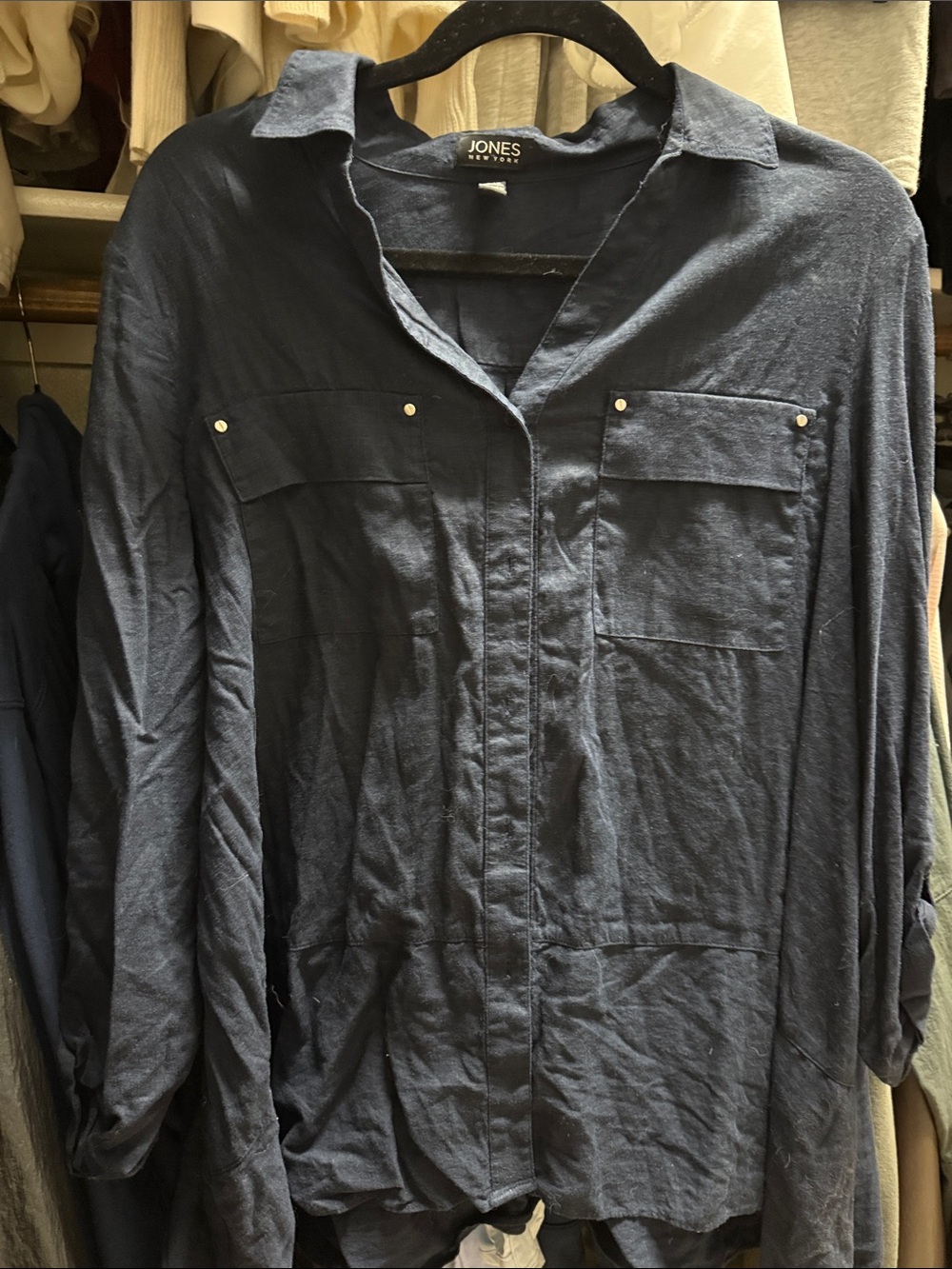 Jones New York Navy Blue Casual Button-Down Shirt